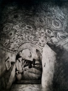 catacombe di san sebastiano 2019 puntasecca e vernice ferrosa